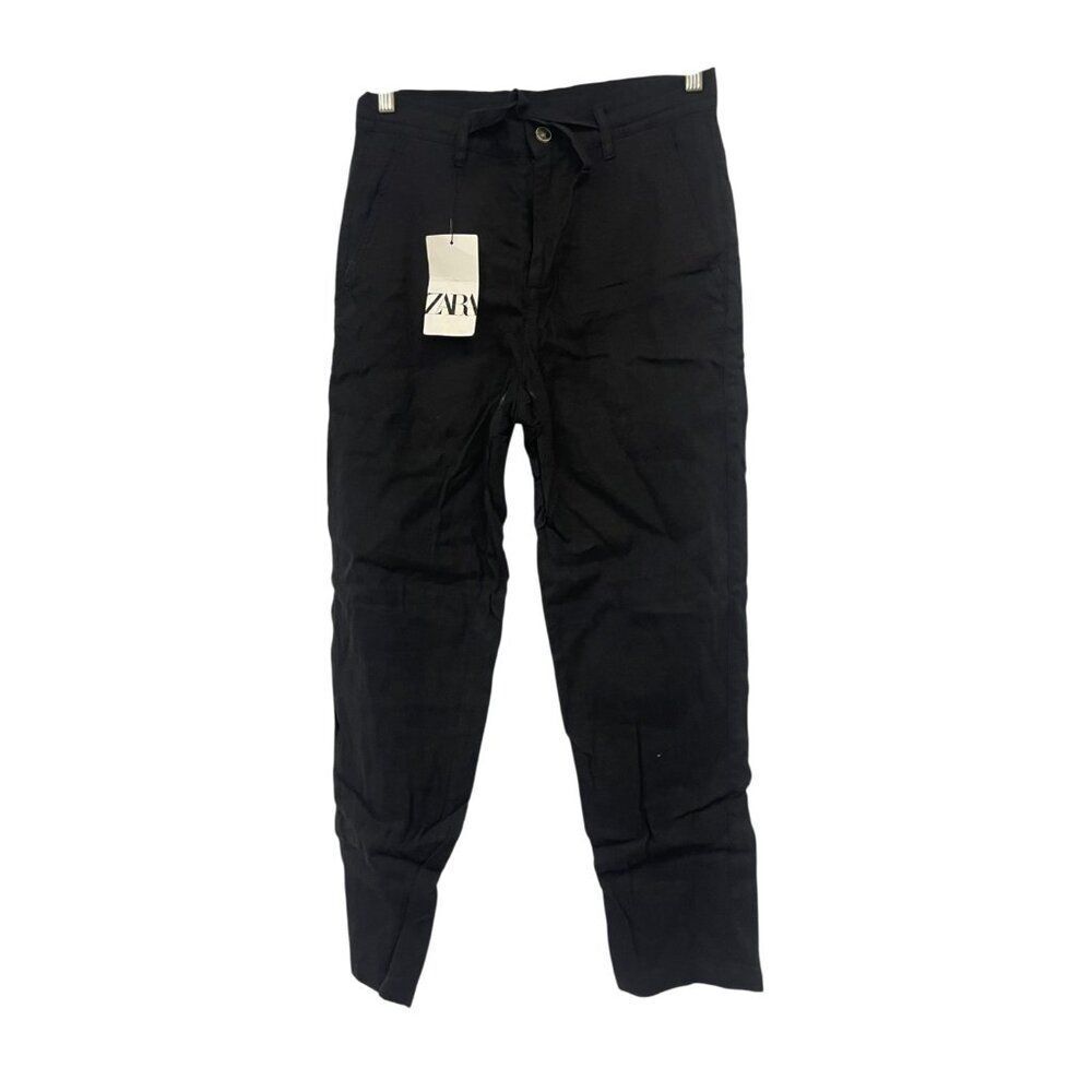 Zara Mens Pants EU 36 US 29 Black Straight Cotton Linen Trousers 8574/303 NWT - Picture 2 of 12